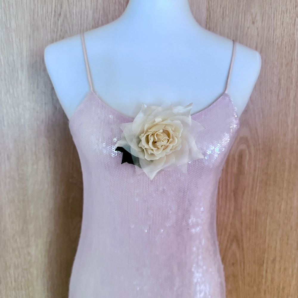 Rodarte translucent nude sequin slip Floral appliqué gown size 4 - Picture 7 of 14